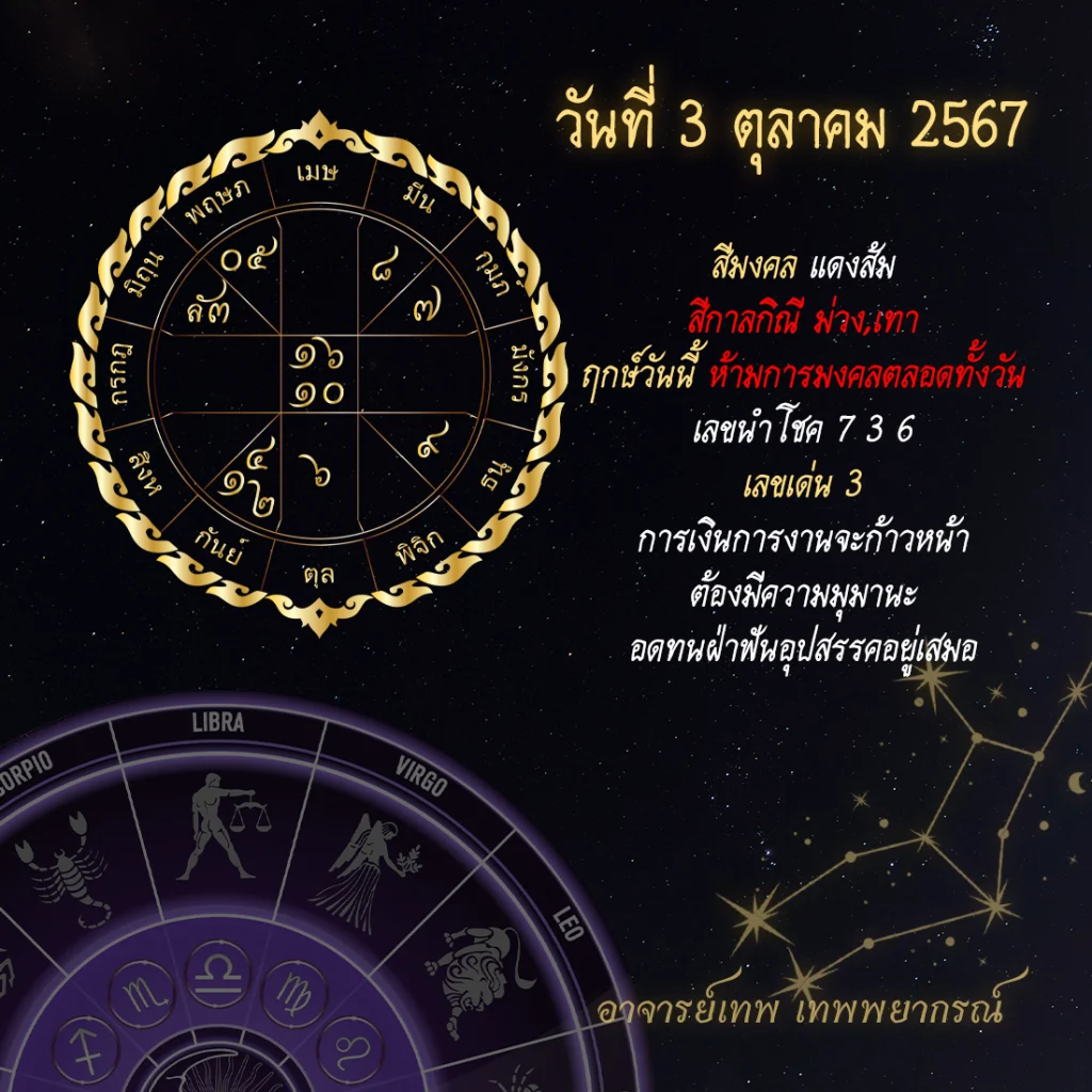 ดวงประจำวันที่ 3 ตุลาคม 2567