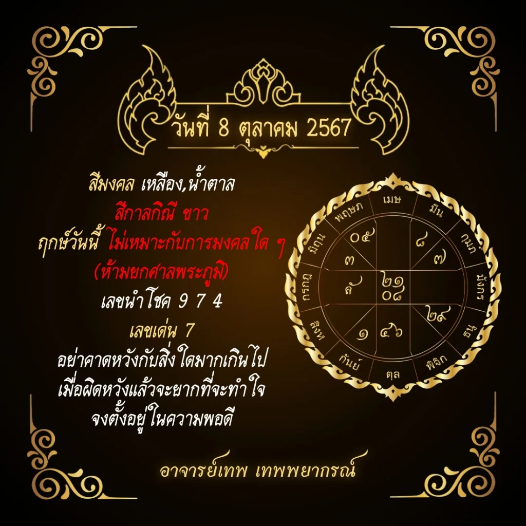 ดวงประจำวันที่ 8 ตุลาคม 2567