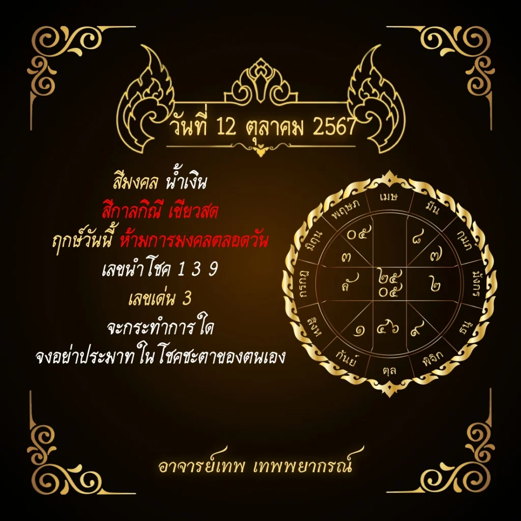 ดวงประจำวันที่ 12 ตุลาคม 2567